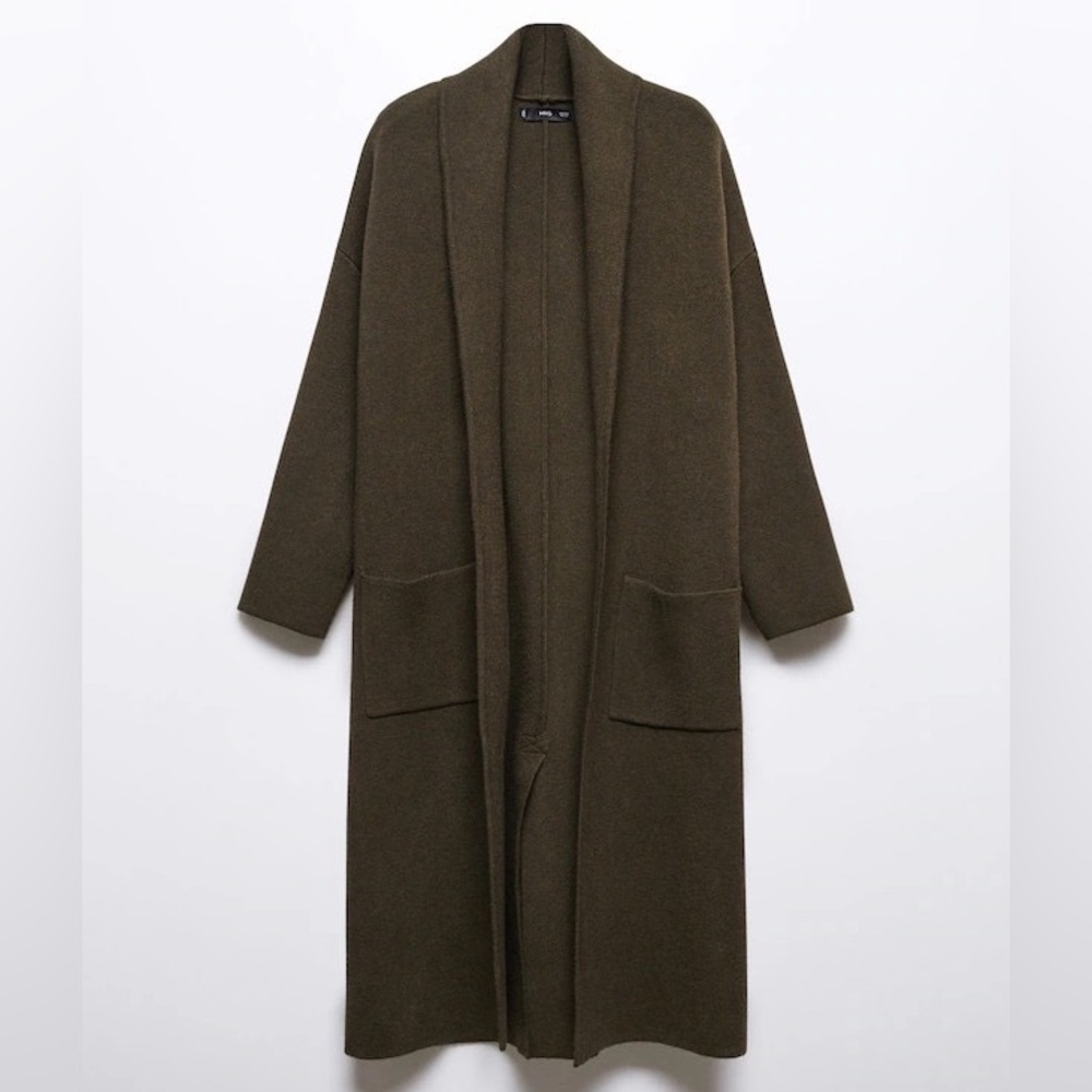 Mango Olive Green Long Open Front Coatigan